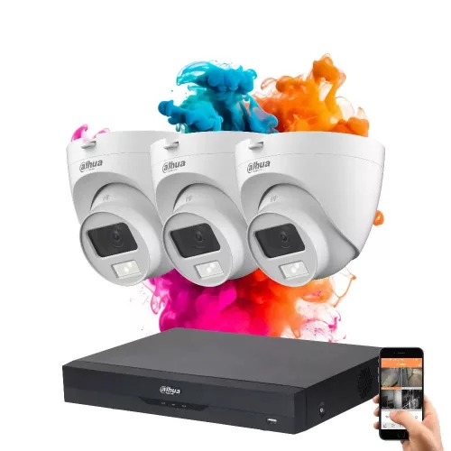 Dahua 3-Dome-Kamera 5MP Überwachungssystem mit Farbnachtbild