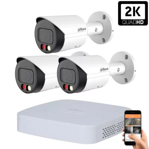 Dahua 3-fach Außen-IP-Kamerasystem mit 4MP Farbnachtsicht