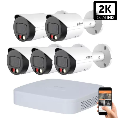 Dahua IP-Kameraset mit 5 Außenkameras, 4MP mit farbiger Nachtsicht