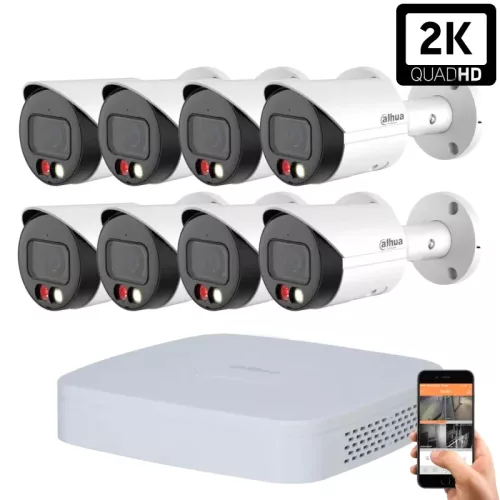 Dahua IP-Kamerasystem mit 8 Außenkameras, 4 MP, Farbnachtsicht