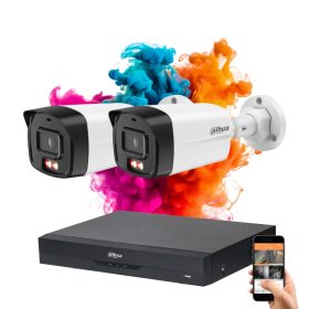   Dahua IP Kamera Set mit 2 Sicherheitskameras, 4MP Auflösung und farbiger Nachtsicht