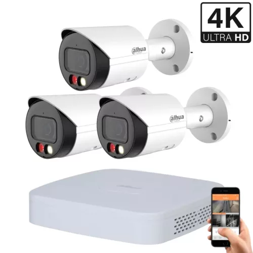 Dahua 3 Außenkameras IP-Kameraset 8MP mit Farbnachtsicht