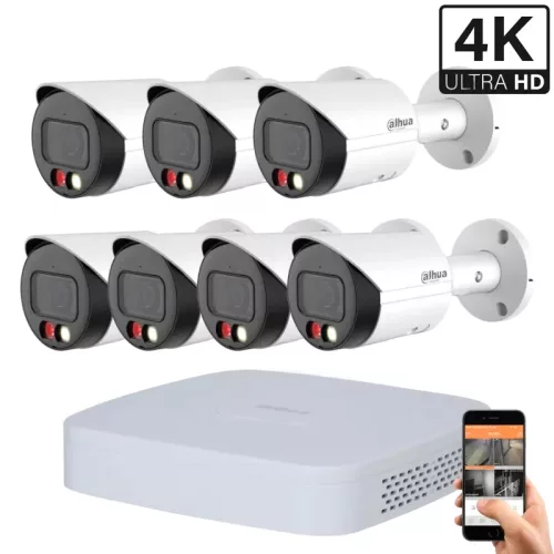 Dahua IP-Kamerasystem mit 7 Außenkameras, 8 MP und Farbnachtsicht