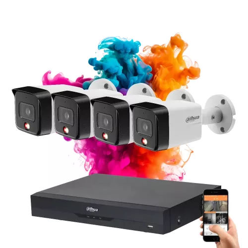 Dahua 4-fach IP-Überwachungskamera-System 8MP mit farbiger Nachtsicht