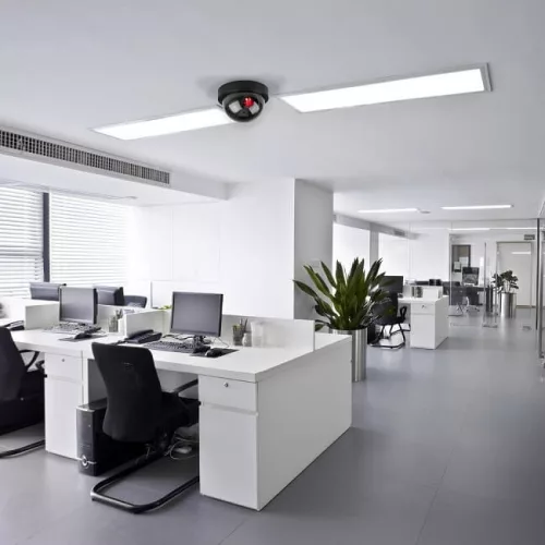 Schwarze Dome-Attrappekamera mit integriertem roten LED-Licht
