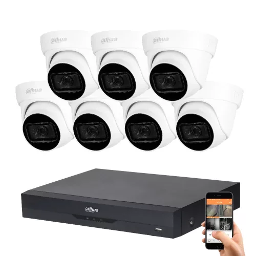 Dahua 7 Dome-Kamera 8MP 4K Kamerasystem-Set mit 30 m Nachtsicht