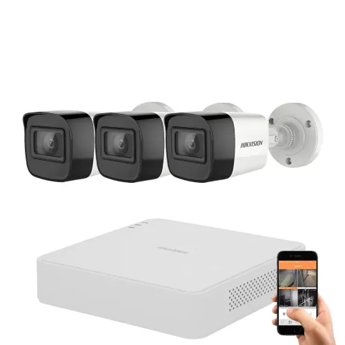Hikvision 5-Megapixel 3-Kamera Überwachungssystem mit 30 m Nachtsicht