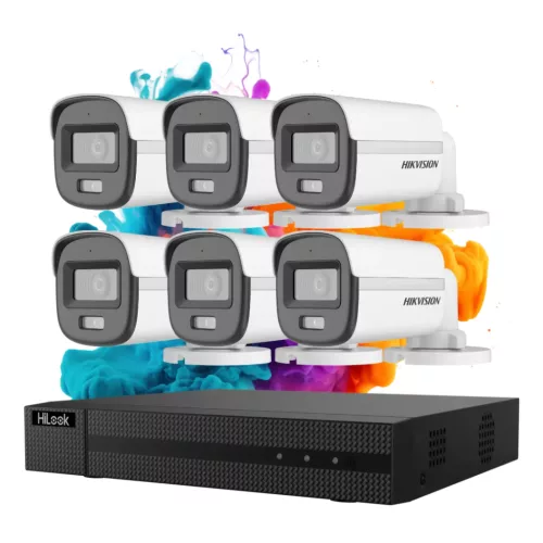 Hikvision HiLook ColorVu Sicherheitskamerasystem mit 6 Kameras, 5 MP und farbiger Nachtsicht