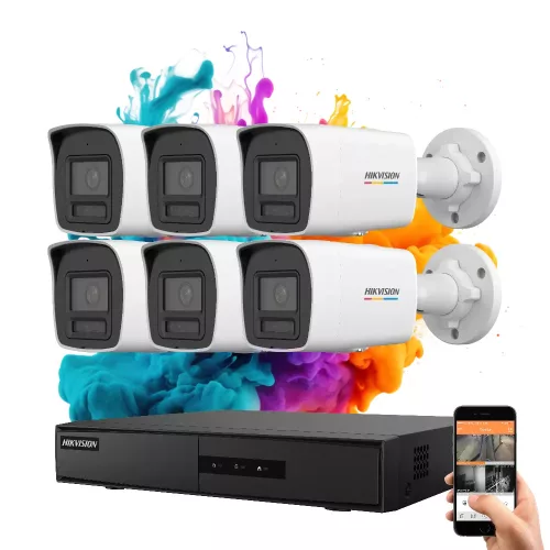 Hikvision ColorVu IP Kamerasystem mit 6 Kameras, 6MP und farbiger Nachtsicht