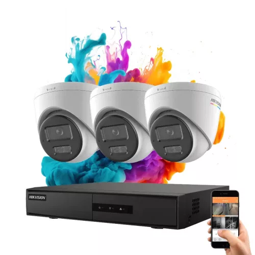 Hikvision ColorVu IP Dome Kamerasystem mit 3 Kameras, 6 MP und Farbnachtsicht