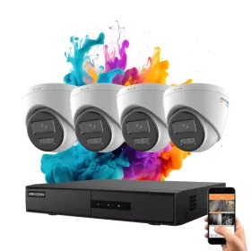   Hikvision ColorVu 4-Kamera IP Dome Kamerasystem 6MP mit Farbnachtsicht