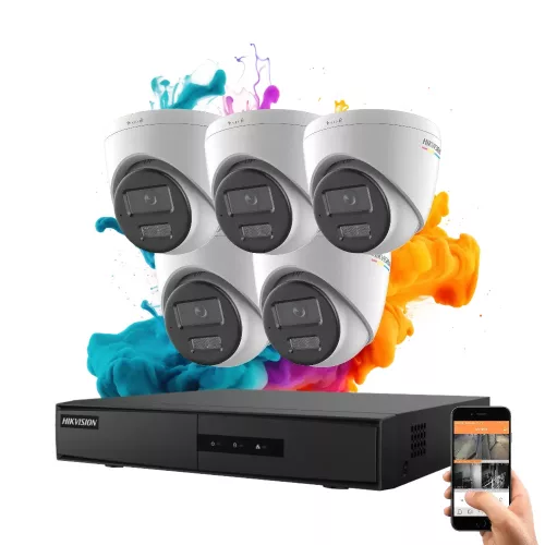 Hikvision ColorVu 5-Kamera IP Dome Kamerasystem mit 6MP Farbnachtsicht