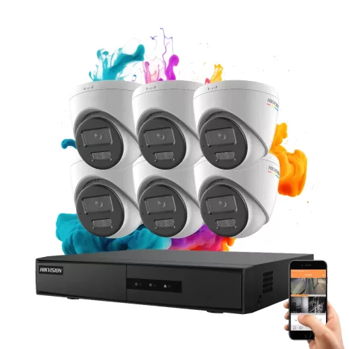Hikvision ColorVu 6-Kamera IP Dome Kamerasystem 6MP mit Farbnachtsicht