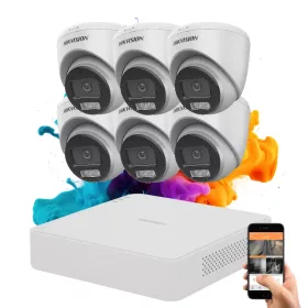   Hikvision ColorVu 6-Kamera Sicherheits-Dome-Kamerasystem 5 MP mit Farbnachtsicht