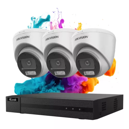 Hikvision HiLook ColorVu 3-Kamera Sicherheits-Dome-Kamerasystem 5MP mit farbiger Nachtsicht