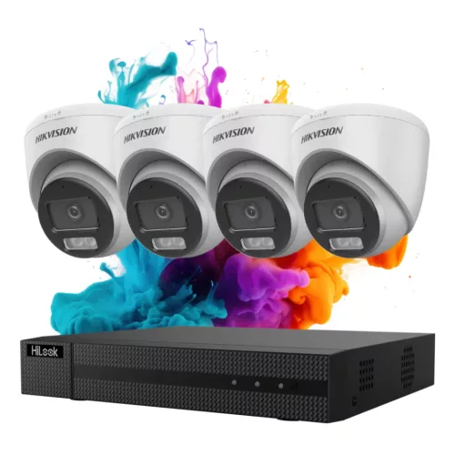 Hikvision HiLook ColorVu 4-Kamera-Dome-Überwachungssystem 5 MP mit farbiger Nachtsicht