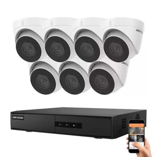 Hikvision IP Kamerasystem mit 7 Dome‑Überwachungskameras 4MP