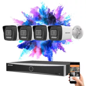   Hikvision IP-Kamera-System mit 4 Überwachungskameras, 8 MP und Farbnachtsicht