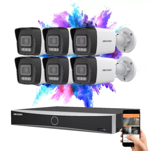 Hikvision IP-Kamera-System mit 6 Sicherheitskameras, 8MP und farbiger Nachtsicht