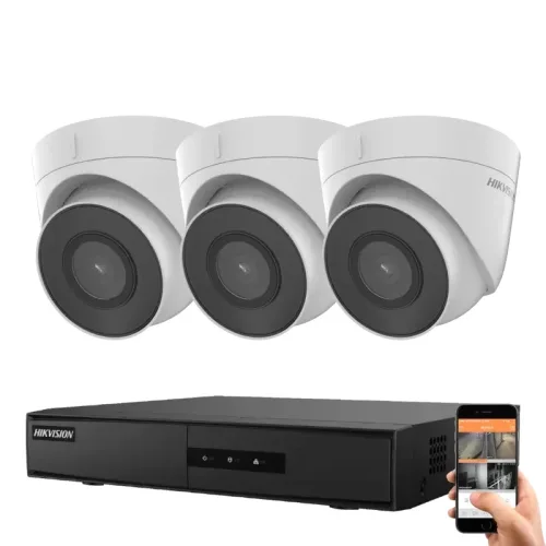 Hikvision IP-Kamera-System mit 3 Dome-Überwachungskameras 2MP Full HD