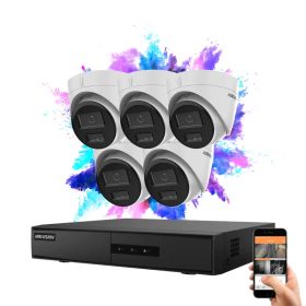   Hikvision 5 Dome Sicherheitskameras IP-Kamerasystem 4MP mit Farbnachtsicht