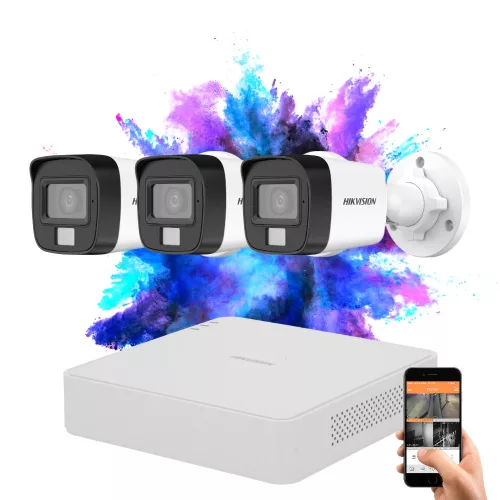 Hikvision TurboHD-TVI 3-Kamera Überwachungssystem 2MP mit Farbnachtsicht