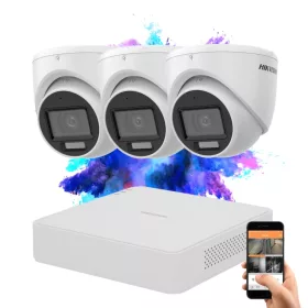   Hikvision TurboHD-TVI Dome Kamerasystem mit 3 Kameras, 2MP und farbiger Nachtsicht