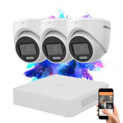 Hikvision TurboHD-TVI Dome Kamerasystem mit 3 Kameras, 2MP und farbiger Nachtsicht