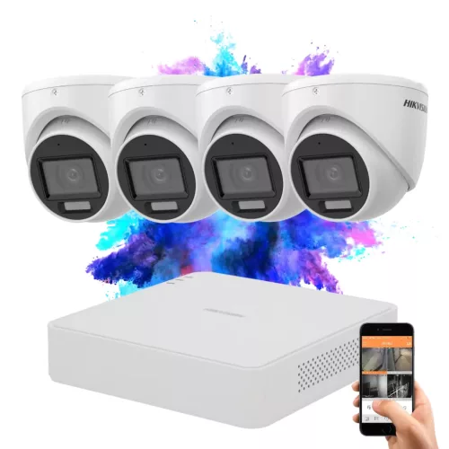 Hikvision TurboHD-TVI 4-Kanal Dome-Kameraset 2 MP mit Farbnachtsicht