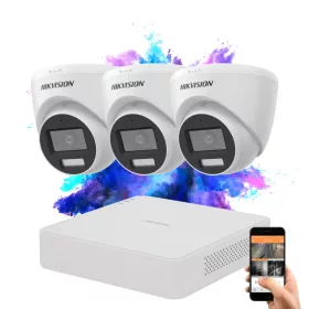   Hikvision TurboHD-TVI Dome-Kamera-Komplettsystem mit 3 Kameras, 5 MP und farbiger Nachtsicht