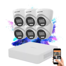  Hikvision TurboHD-TVI 6-Kamera-Dome-System 5 MP mit Farbnachtsicht