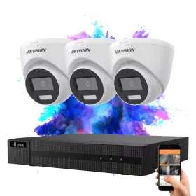   Hikvision HiLook TurboHD-TVI 3-Dome-Kameraüberwachungssystem 5 MP mit Farbnachtsicht