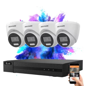   Hikvision HiLook TurboHD-TVI 4‑Kanal Dome Kamerasystem 5 MP mit Farbnachtsicht