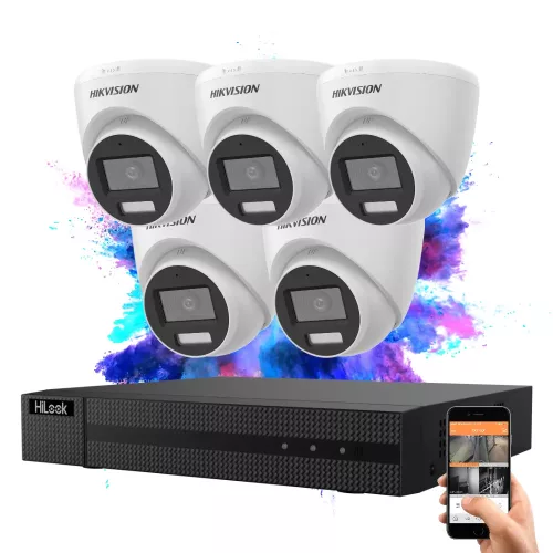 Hikvision HiLook TurboHD-TVI Dome-Kameraset mit 5 Kameras 5MP und Farbnachtsicht