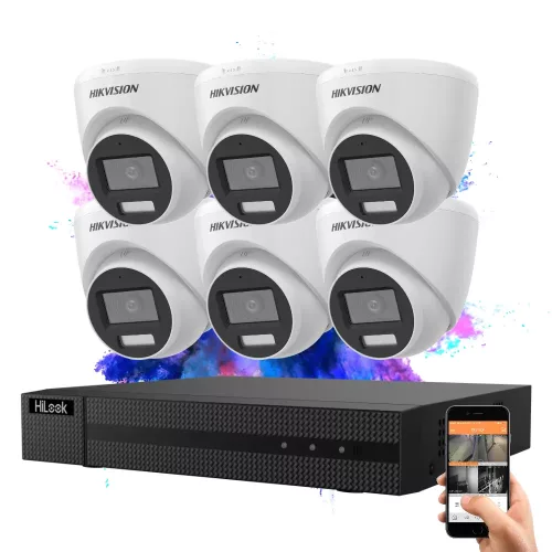 Hikvision HiLook TurboHD-TVI 6‑Kamera Dome-System 5 MP mit Farbnachtsicht