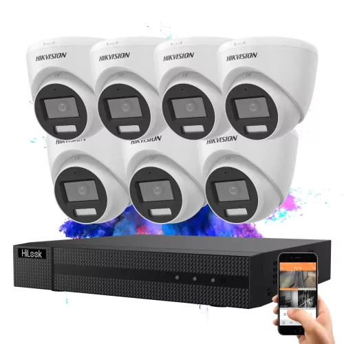 Hikvision HiLook TurboHD-TVI Dome Kamerasystem mit 7 Kameras, 5MP und Farbbild bei Nacht