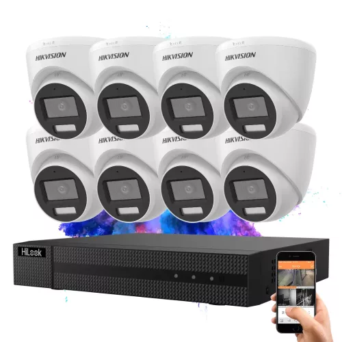 Hikvision HiLook TurboHD-TVI 8-Kanal Dome-Kameraset 5 MP mit Farbnachtsicht