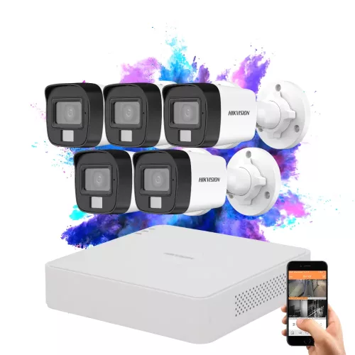 Hikvision TurboHD-TVI Kamerasystem mit 5 Kameras, 5 MP und Farbbild bei Nacht