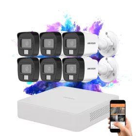   Hikvision TurboHD-TVI Kamerasystem mit 6 Kameras, 5 MP und Farbbild bei Nacht