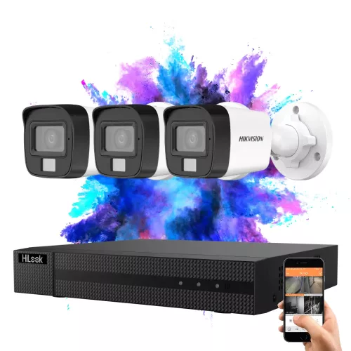 Hikvision HiLook TurboHD-TVI Kamerasystem mit 3 Kameras, 5 MP und Farbbild bei Nacht