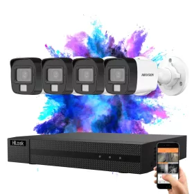   Hikvision HiLook TurboHD-TVI Kamerasystem mit 4 Kameras, 5 MP und Farbbild bei Nacht