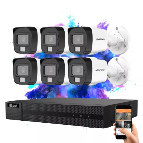 Hikvision HiLook TurboHD-TVI Kamera-Set mit 6 Kameras, 5 MP und Farbnachtsicht