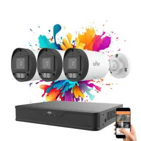   Uniview 3-Kamera IP-Überwachungssystem 4MP mit Farbnachtsicht