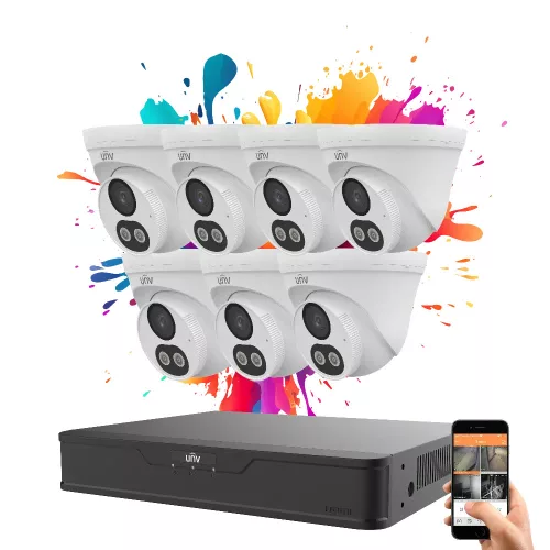Uniview 7-Dome-IP-Kamera-System 4MP mit Farbnachtsicht